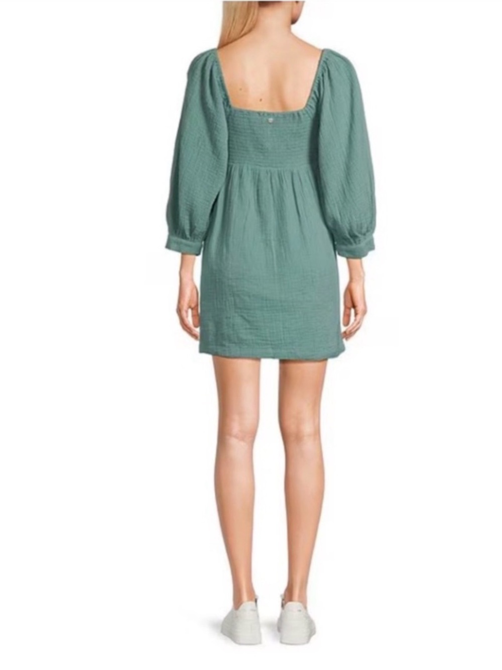 Roxy Sage Green Puff-Sleeve Smocked Mini Dress